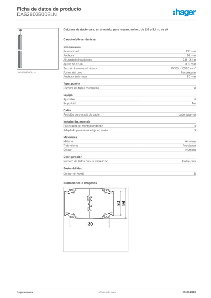 Imagen Hager Ficha de datos de producto DAS2802800ELN | Hager España