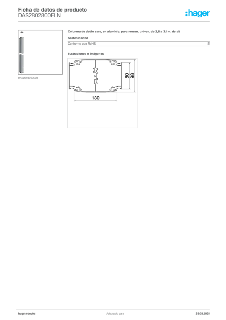 Imagen Hager Ficha de datos de producto DAS2802800ELN | Hager España