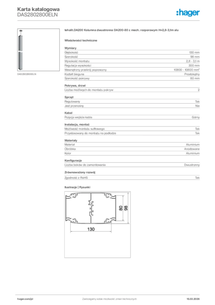 Zdjęcie Hager Karta katalogowa DAS2802800ELN | Hager Polska