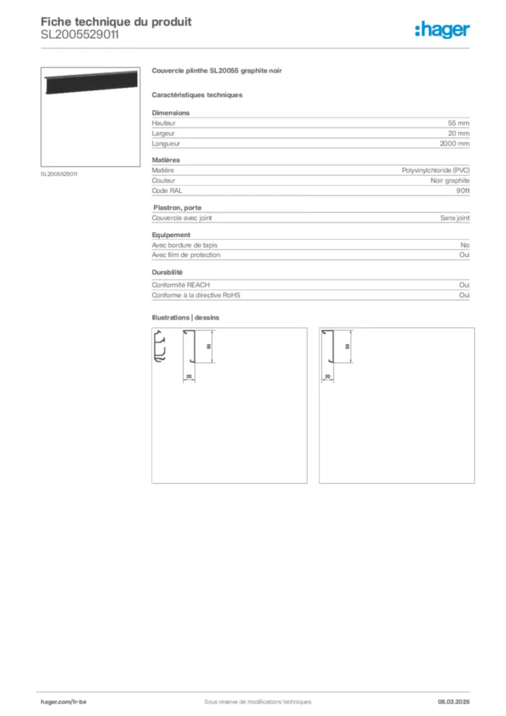 Image Hager Fiche technique du produit SL2005529011 | Hager Belgique