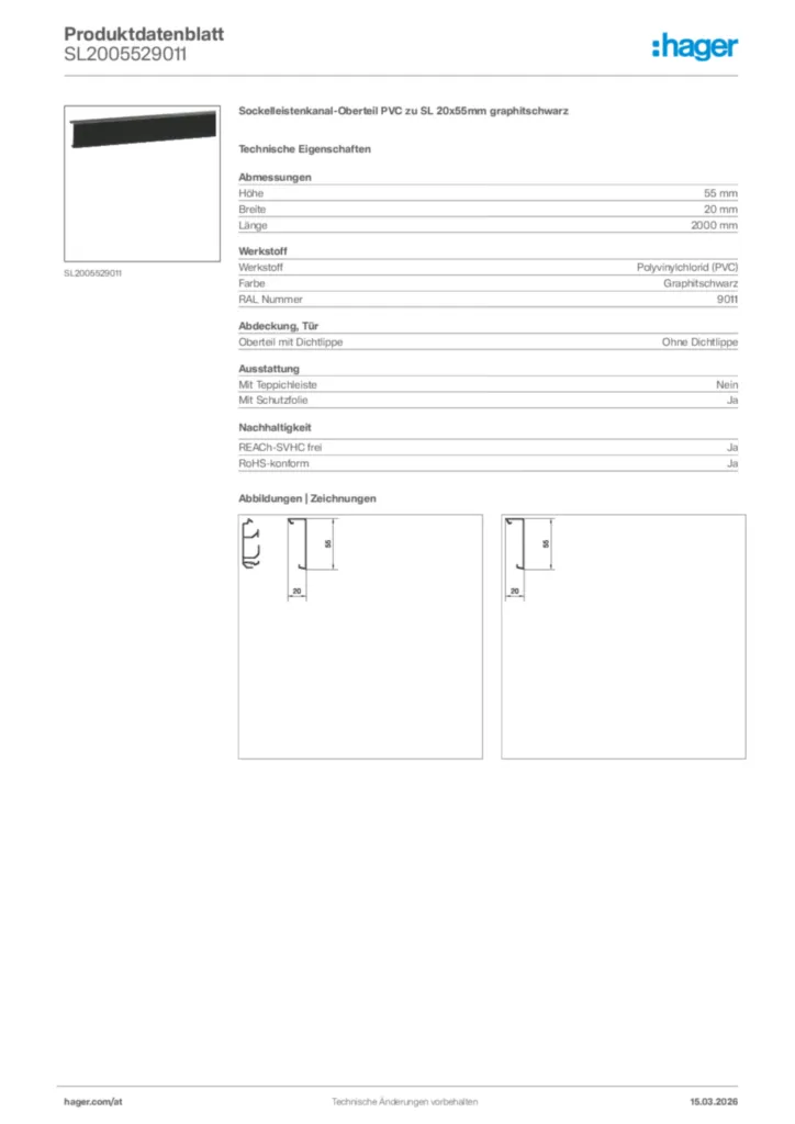 Bild Hager Produktdatenblatt SL2005529011 | Hager Deutschland