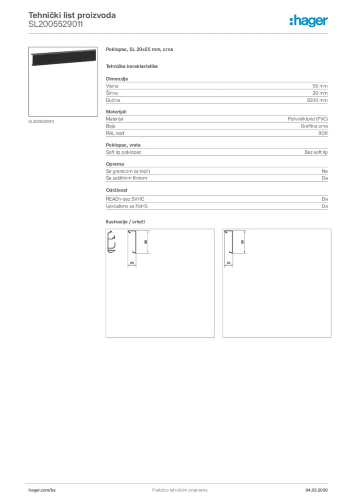 Slika Hager Tehnički list proizvoda SL2005529011  | Hager