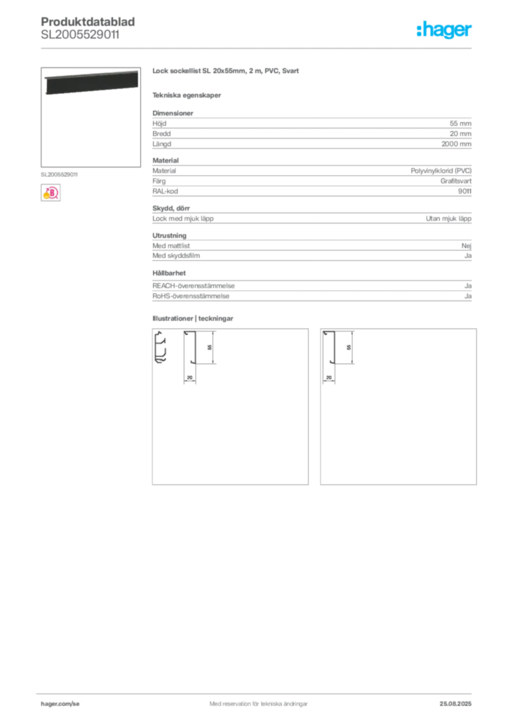 Bild Hager Produktdatablad SL2005529011 | Hager Sverige