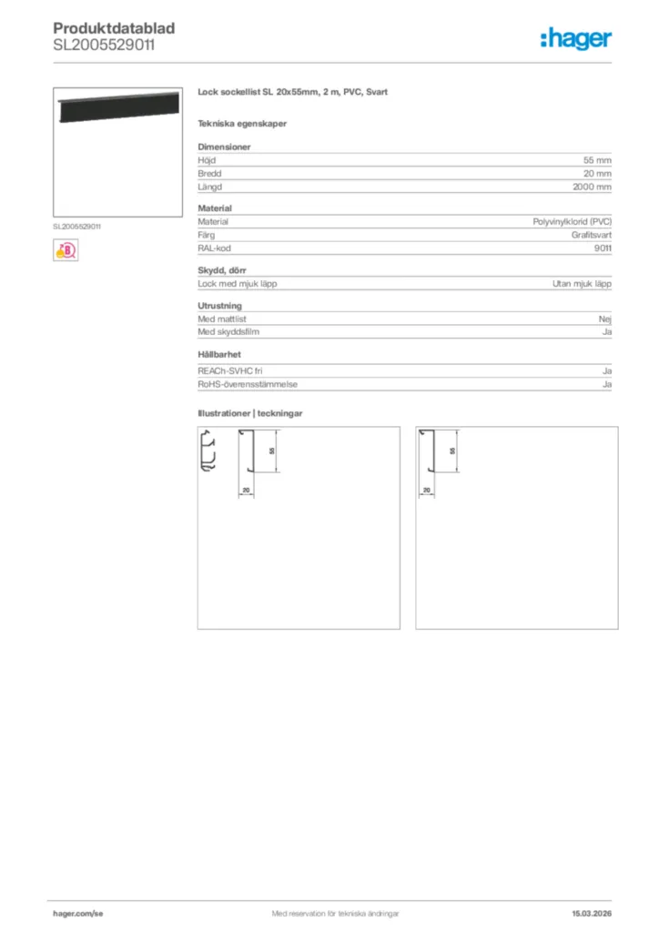 Bild Hager Produktdatablad SL2005529011 | Hager Sverige