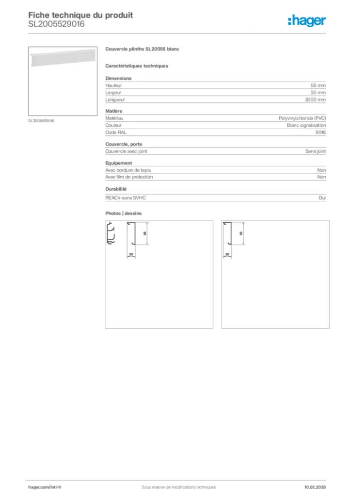 Image Hager Fiche technique du produit SL2005529016 | Hager Afrique