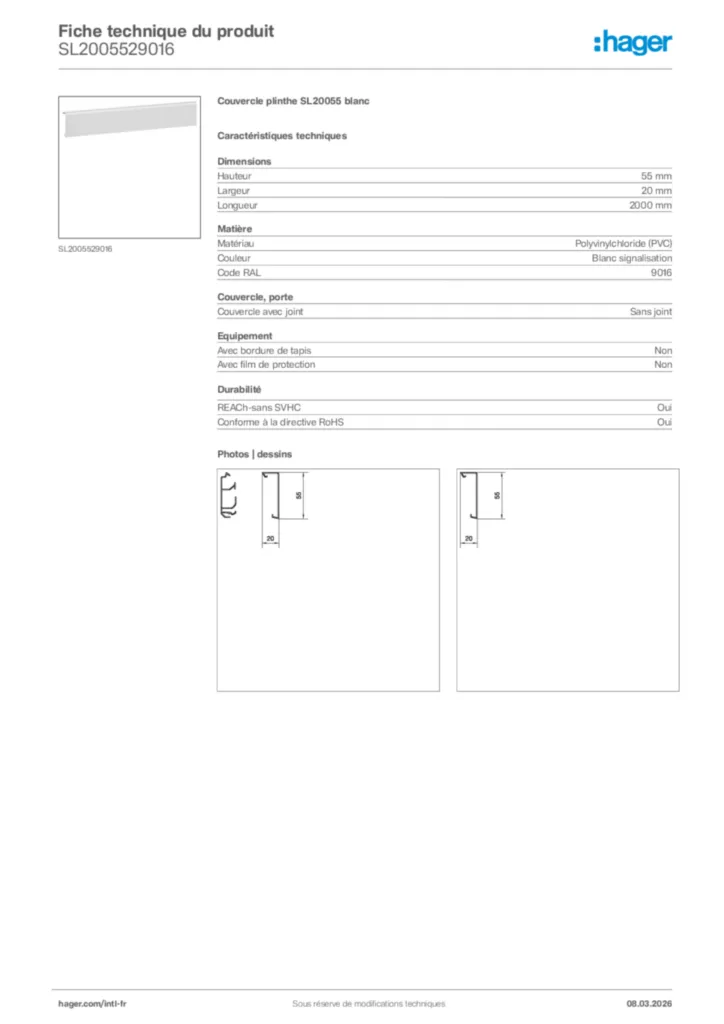 Image Hager Fiche technique du produit SL2005529016 | Hager Afrique