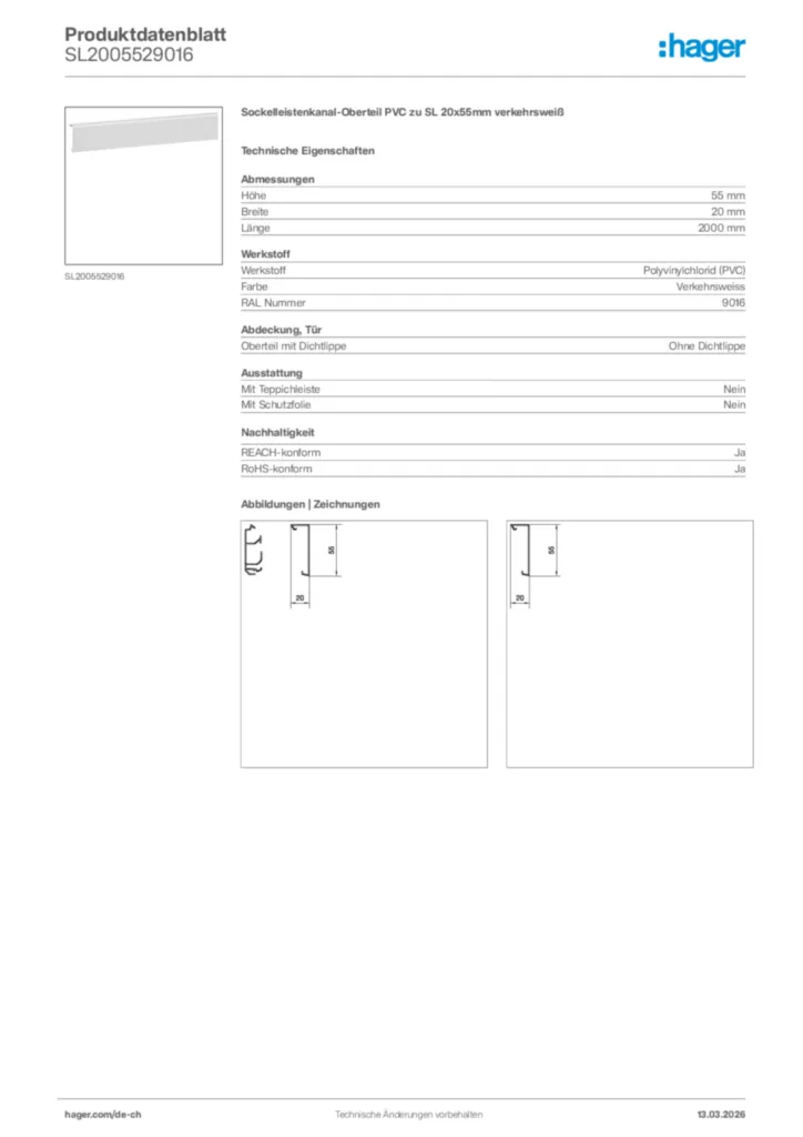 Bild Hager Produktdatenblatt SL2005529016 | Hager Schweiz