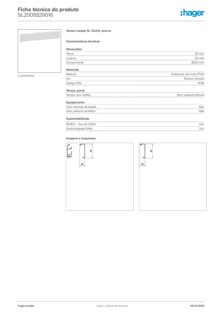 Imagem Hager Ficha técnica do produto SL2005529016 | Hager Portugal