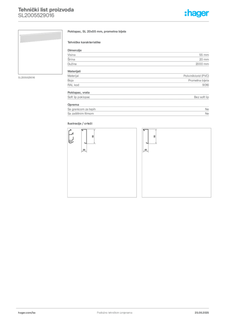 Slika Hager Product data sheet SL2005529016  | Hager