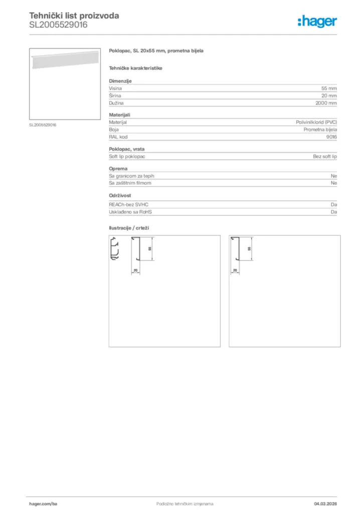 Slika Hager Tehnički list proizvoda SL2005529016  | Hager