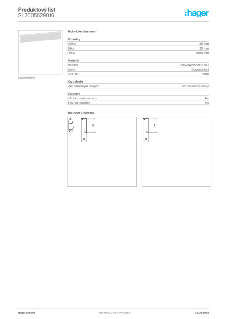 Obrázek Hager Produktový list SL2005529016 | Hager