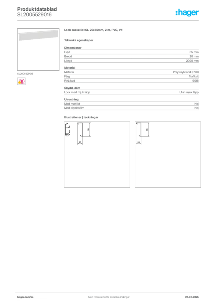 Bild Hager Produktdatablad SL2005529016 | Hager Sverige