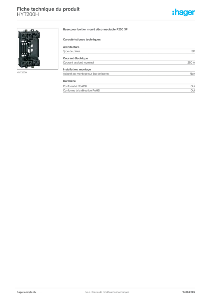 Image Hager Fiche technique du produit HYT200H | Hager Suisse