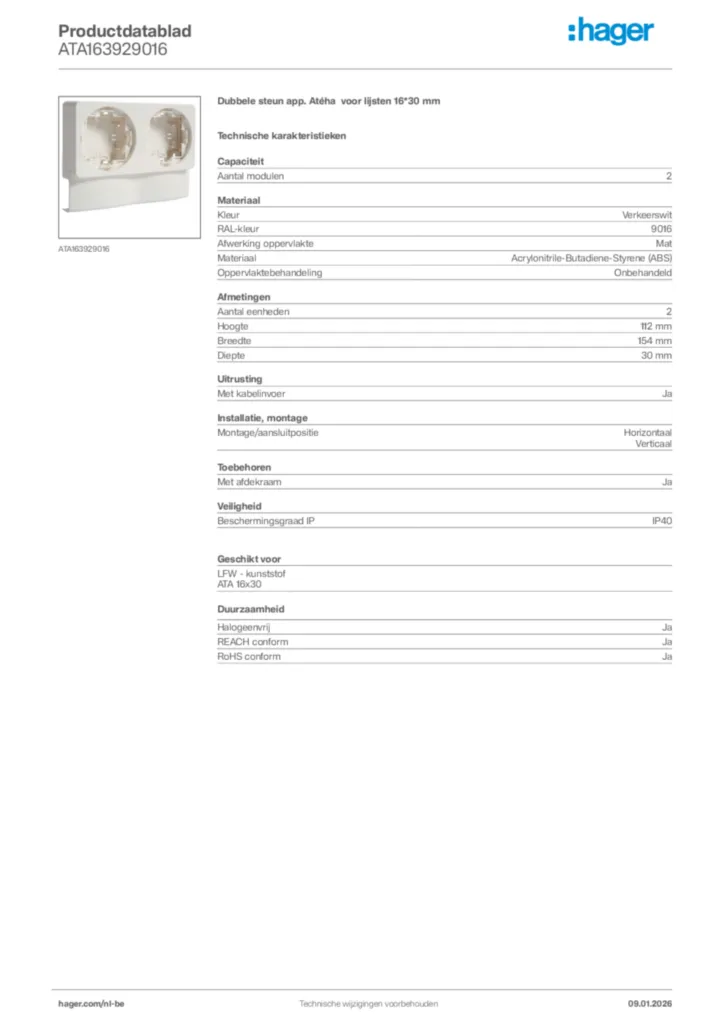 Afbeelding Hager Productdatablad ATA163929016 | Hager Belgium