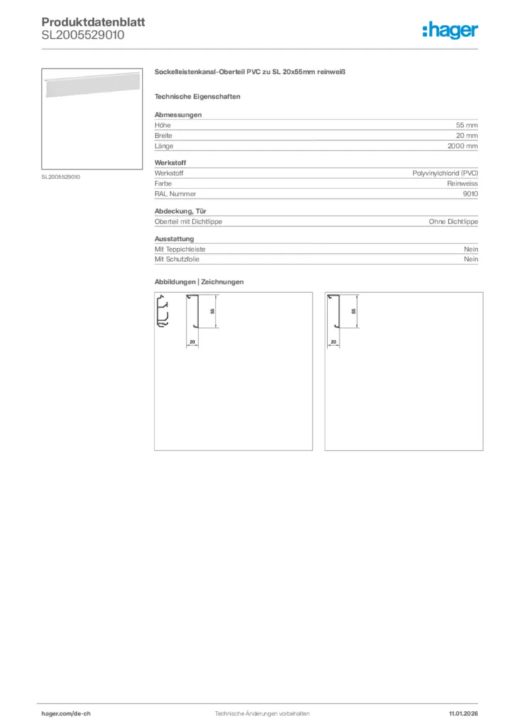 Bild Hager Produktdatenblatt SL2005529010 | Hager Schweiz