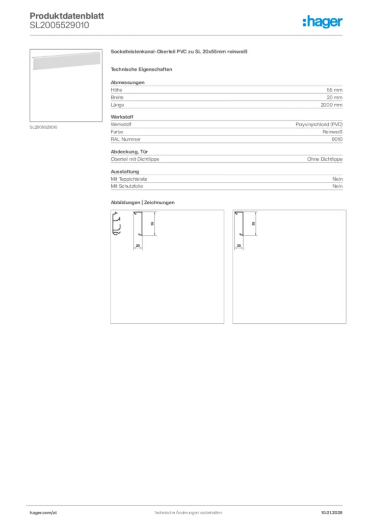 Bild Hager Produktdatenblatt SL2005529010 | Hager Deutschland