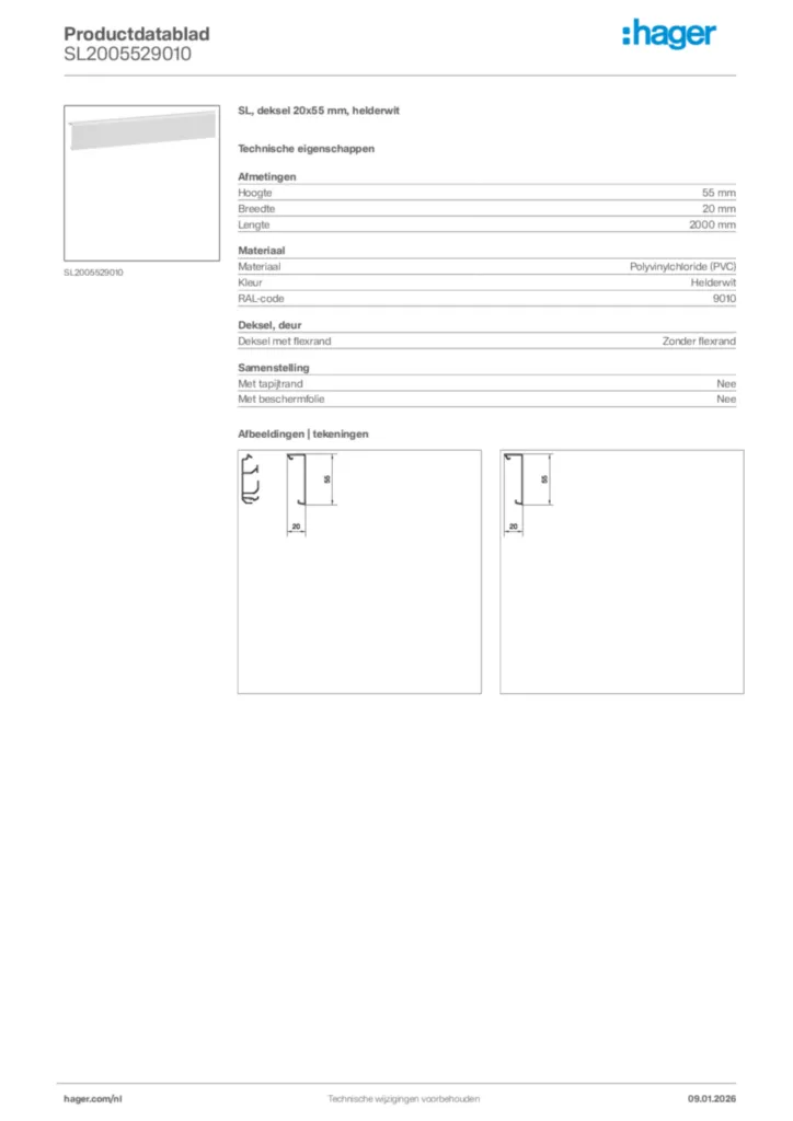 Afbeelding Hager Productdatablad SL2005529010 | Hager Nederland
