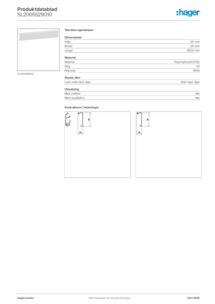 Bild Hager Produktdatablad SL2005529010 | Hager Sverige
