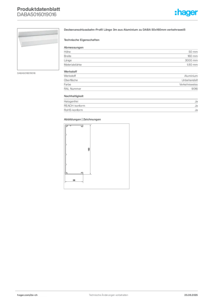 Bild Hager Produktdatenblatt DABA5016019016 | Hager Schweiz
