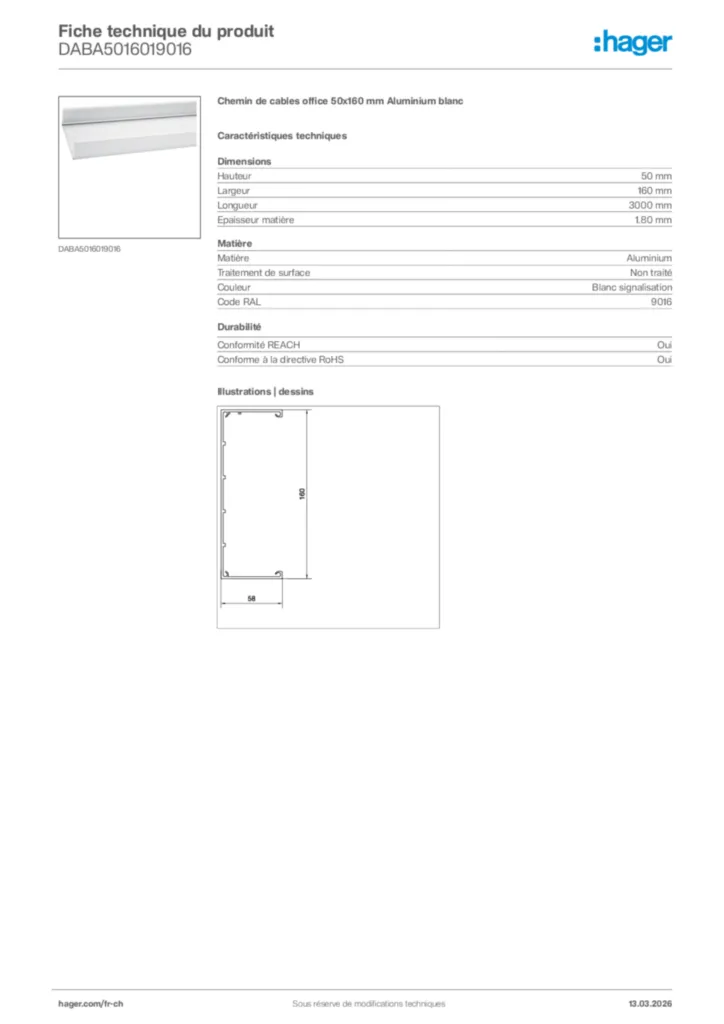 Image Hager Fiche technique du produit DABA5016019016 | Hager Suisse