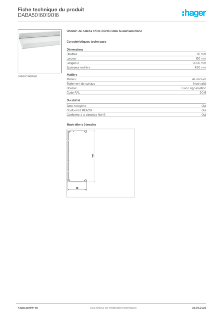 Image Hager Fiche technique du produit DABA5016019016 | Hager Suisse
