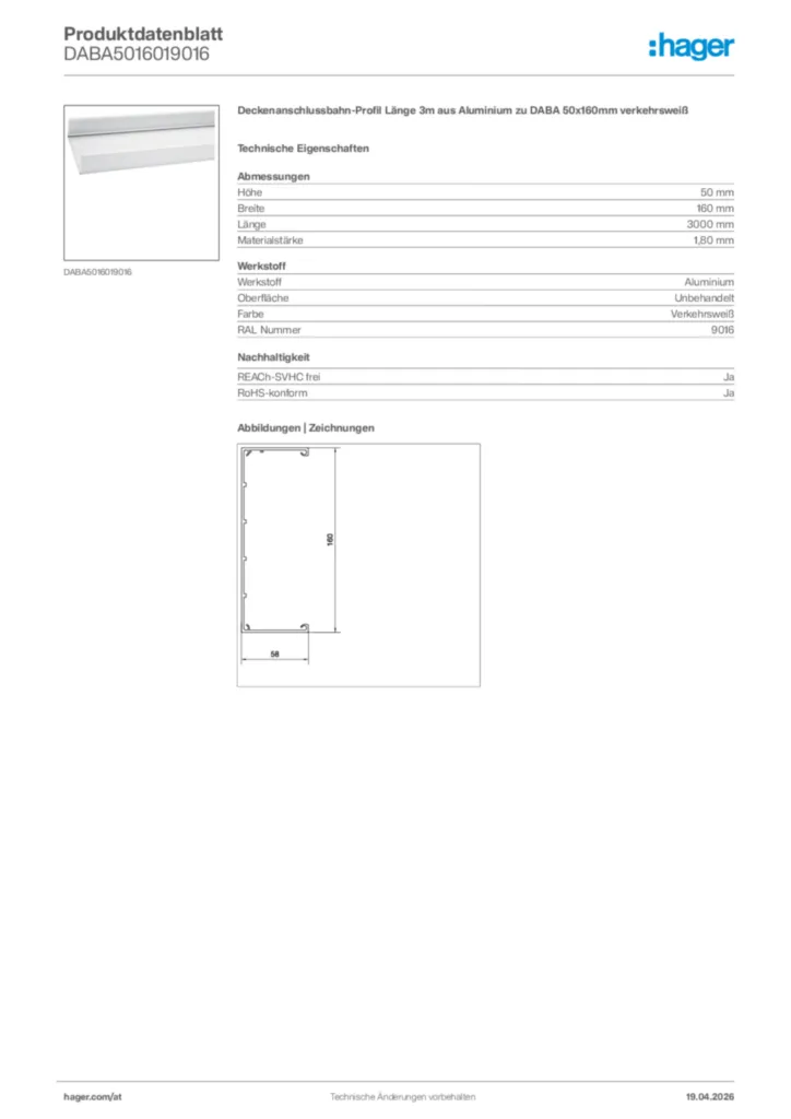 Bild Hager Produktdatenblatt DABA5016019016 | Hager Deutschland
