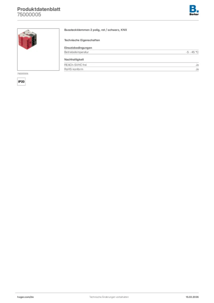 Bild Berker Produktdatenblatt 75000005 | Hager Deutschland