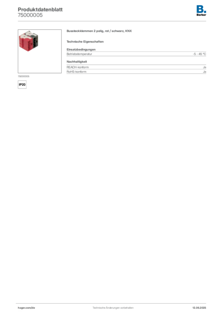 Bild Berker Produktdatenblatt 75000005 | Hager Deutschland
