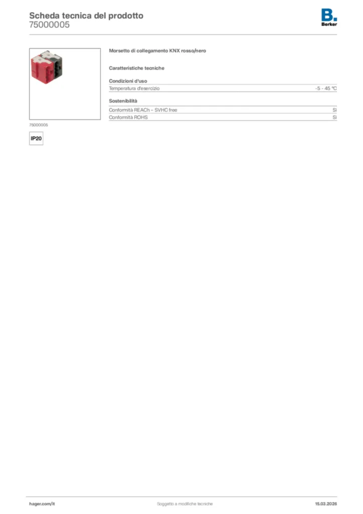 Immagine Berker Scheda tecnica del prodotto 75000005 | Hager Italia