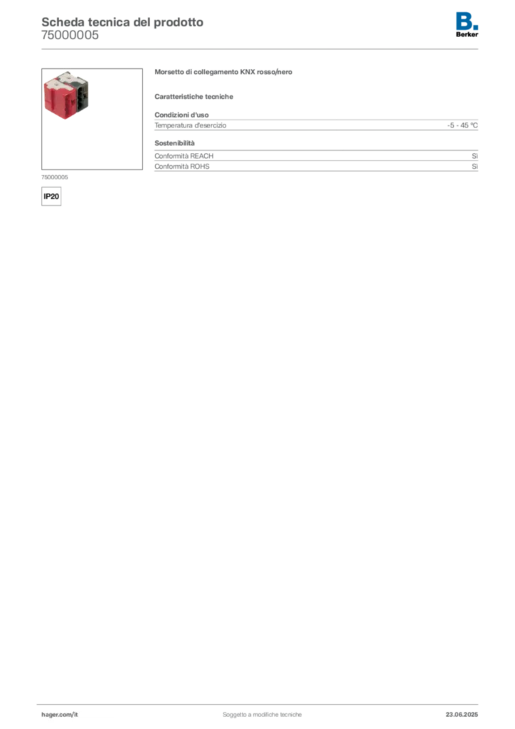 Immagine Berker Scheda tecnica del prodotto 75000005 | Hager Italia