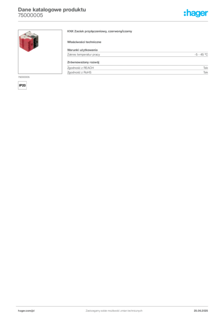 Zdjęcie Hager Karta katalogowa 75000005 | Hager Polska