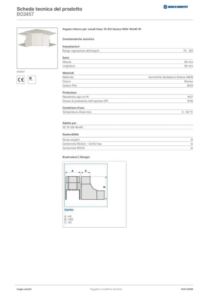 Immagine Bocchiotti Scheda tecnica del prodotto B02457 | Hager Italia