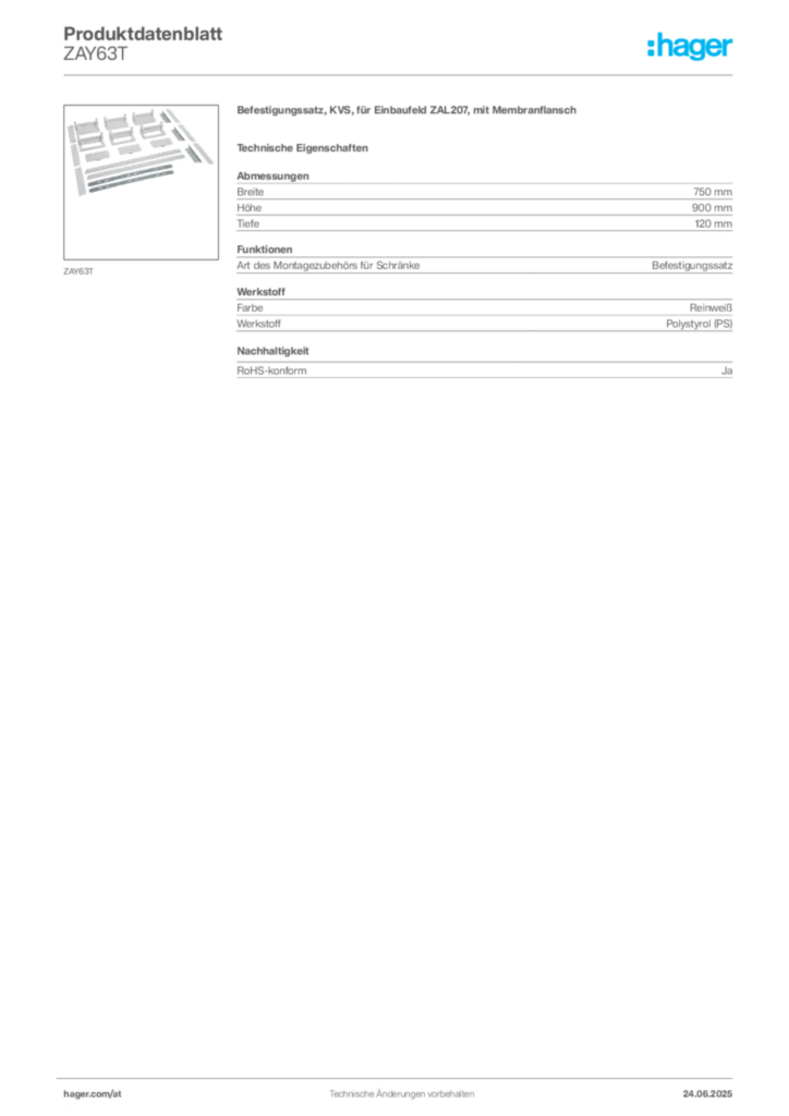 Bild Hager Produktdatenblatt ZAY63T | Hager Deutschland
