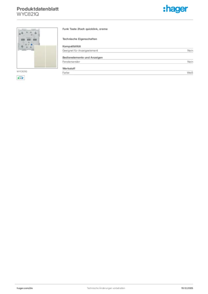 Bild Hager Produktdatenblatt WYC821Q | Hager Deutschland