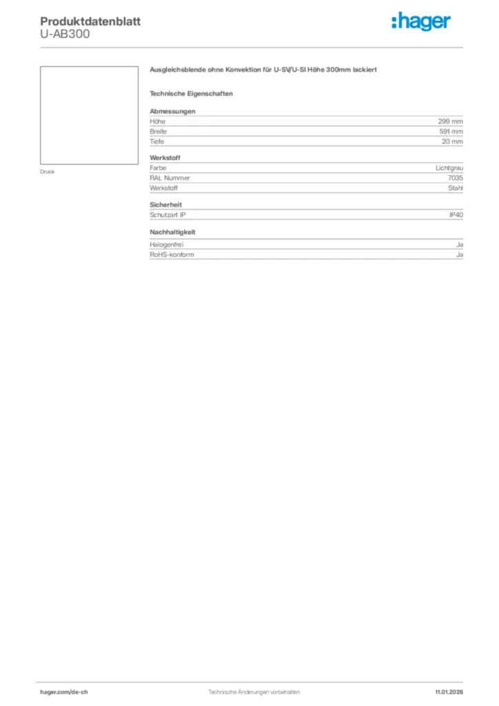 Bild Hager Produktdatenblatt U-AB300 | Hager Schweiz