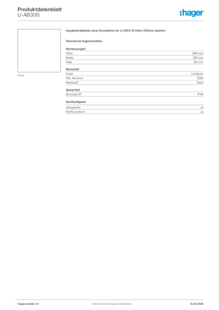 Bild Hager Produktdatenblatt U-AB300 | Hager Schweiz