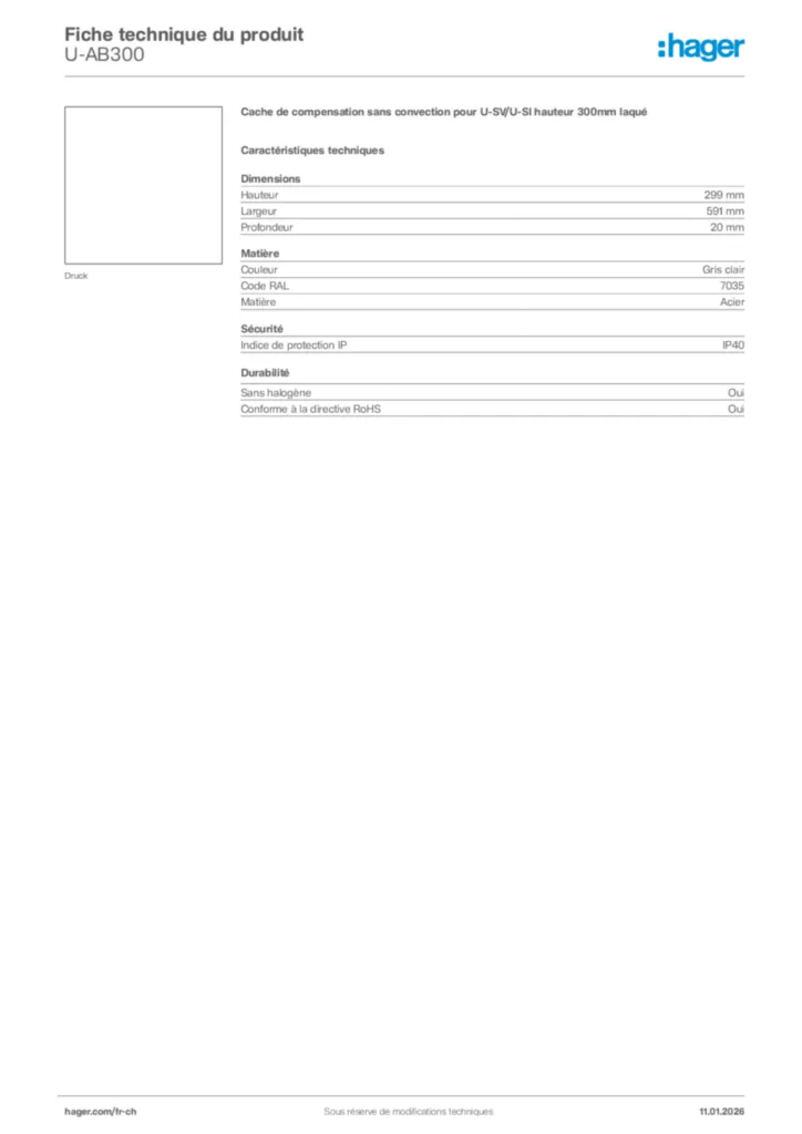 Image Hager Fiche technique du produit U-AB300 | Hager Suisse