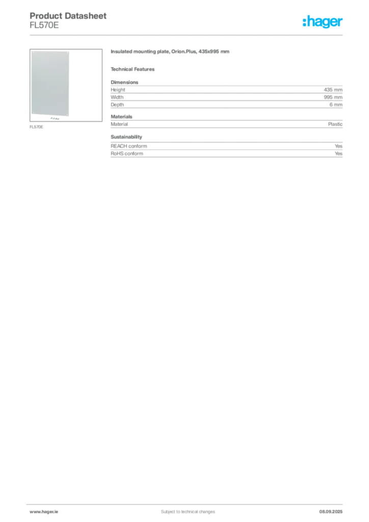Image Hager Product data sheet FL570E  | Hager