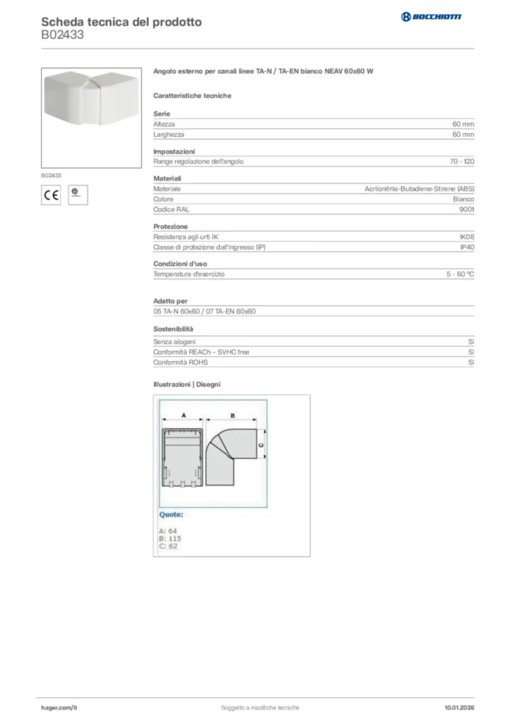 Immagine Bocchiotti Scheda tecnica del prodotto B02433 | Hager Italia