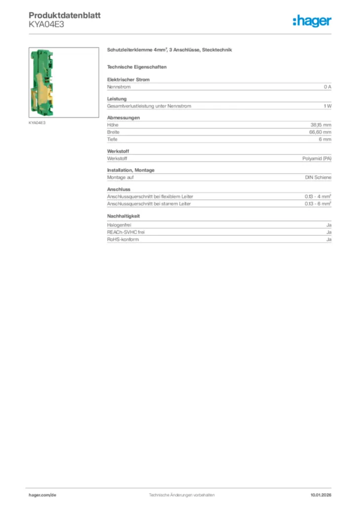 Bild Hager Produktdatenblatt KYA04E3 | Hager Deutschland