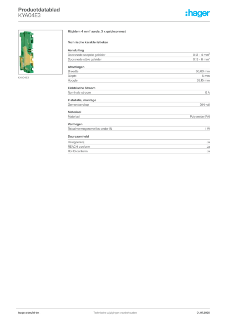 Afbeelding Hager Productdatablad KYA04E3 | Hager Belgium