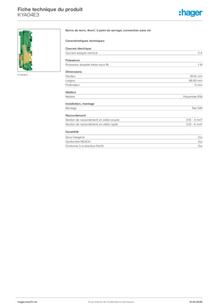 Image Hager Fiche technique du produit KYA04E3 | Hager Suisse