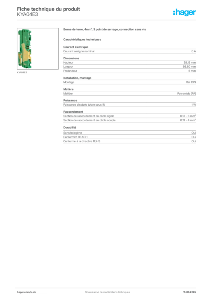 Image Hager Fiche technique du produit KYA04E3 | Hager Suisse