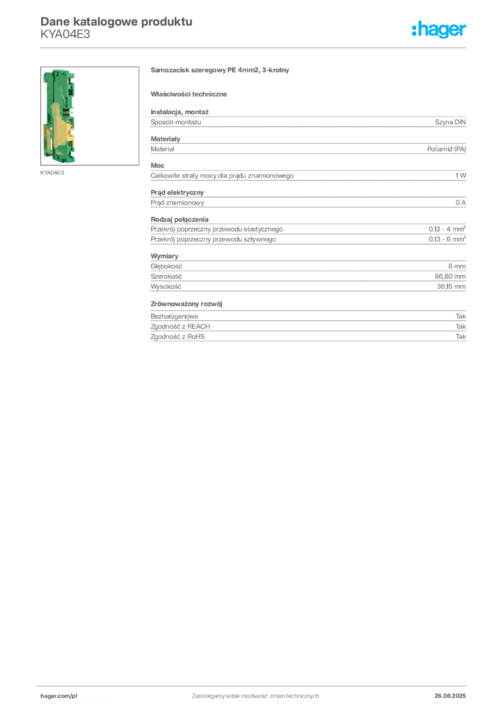 Zdjęcie Hager Karta katalogowa KYA04E3 | Hager Polska