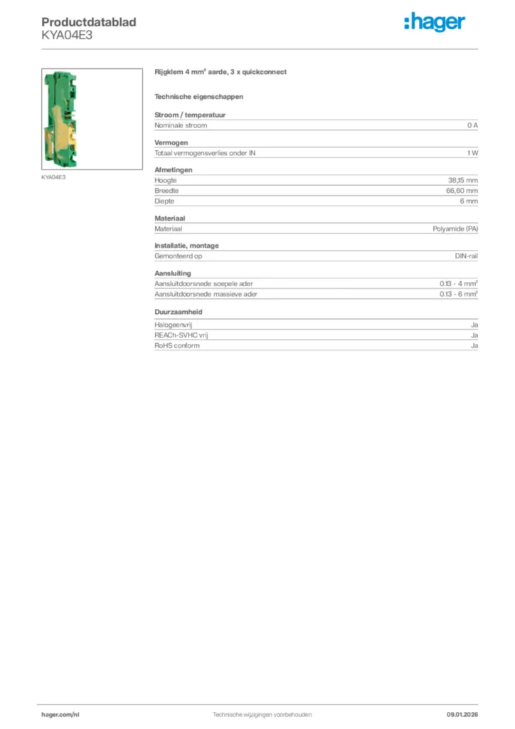 Afbeelding Hager Productdatablad KYA04E3 | Hager Nederland