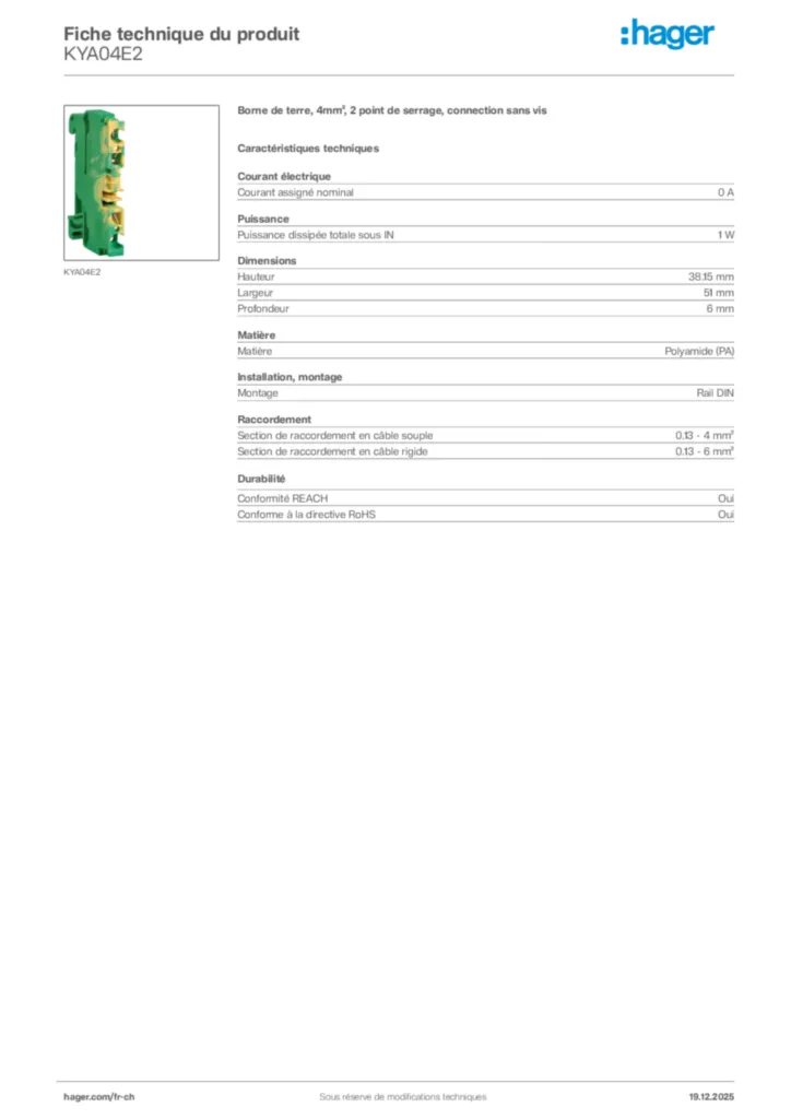 Image Hager Fiche technique du produit KYA04E2 | Hager Suisse