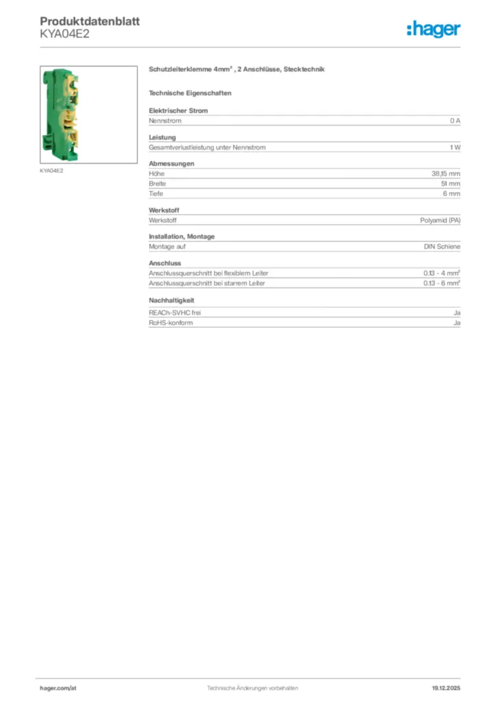 Bild Hager Produktdatenblatt KYA04E2 | Hager Deutschland