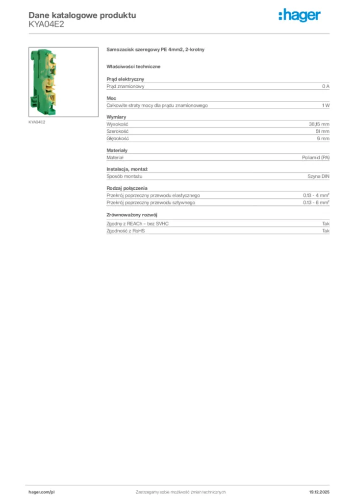 Zdjęcie Hager Karta katalogowa KYA04E2 | Hager Polska