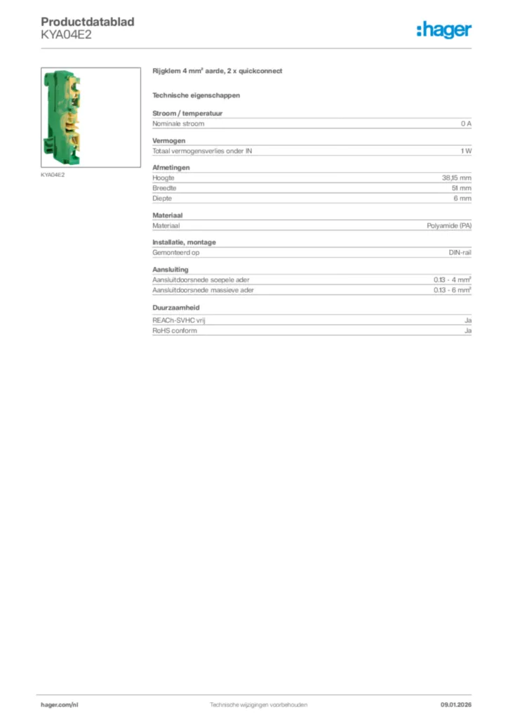 Afbeelding Hager Productdatablad KYA04E2 | Hager Nederland