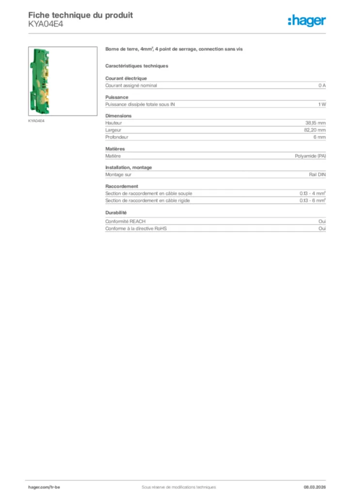 Image Hager Fiche technique du produit KYA04E4 | Hager Belgique